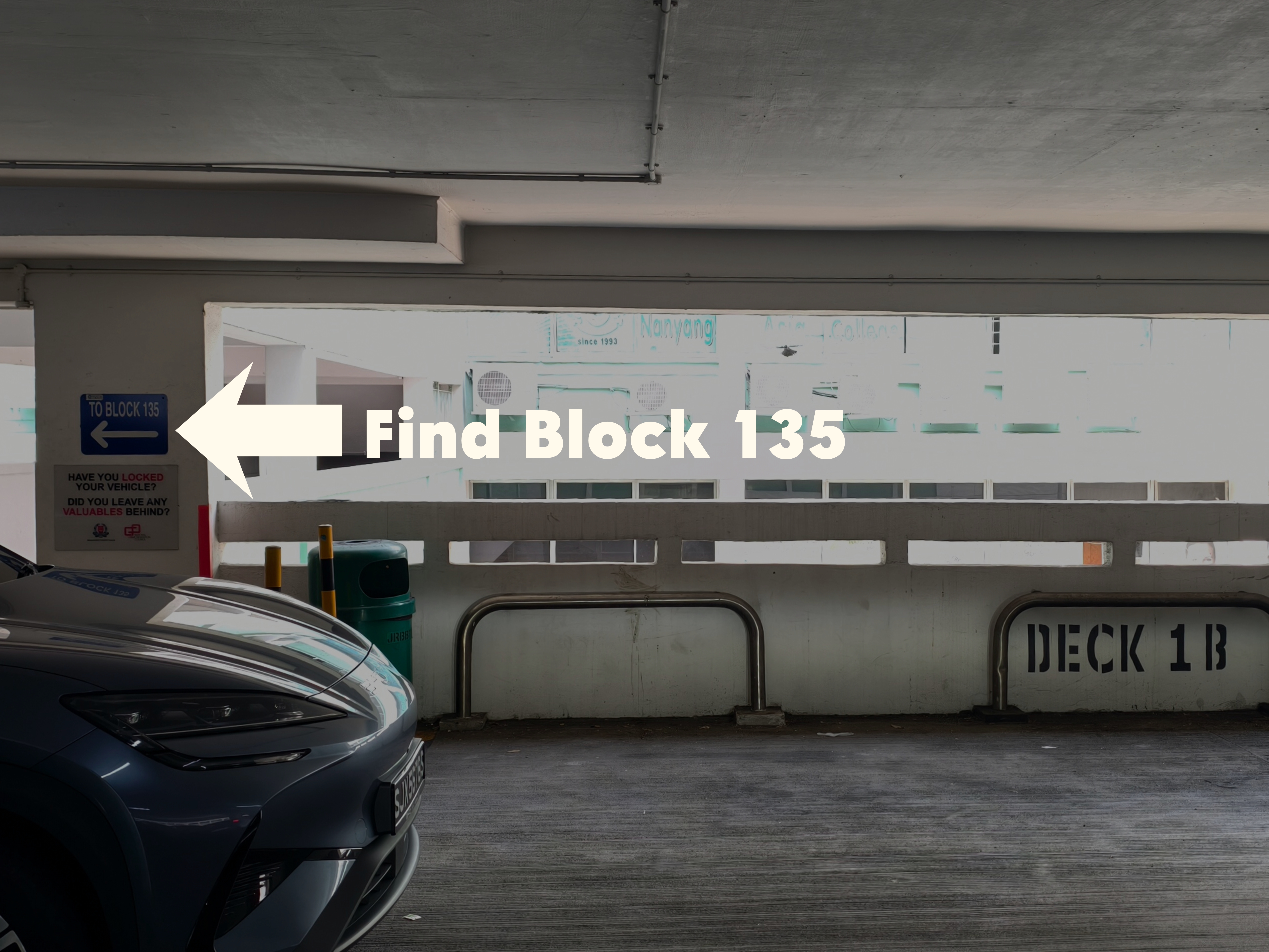 From Block 132 MSCP, take the exit to Block 135 and turn left